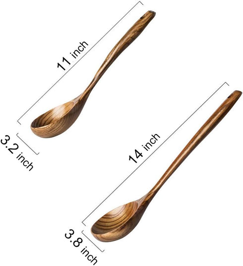 2 Pcs Wooden Spoon Ladle for Cooking, Non Toxic Kitchen Tools, 14 inch Long & 11 inch Large Deep Ladle Set