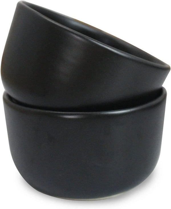 roro Handmade Ceramic Stoneware Matte Black Fruit Salad and Miso Soup Bowls, 16 ounce (4.5 Inch Wide), Set of 2