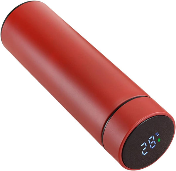 Smart Water Bottle, Stainless Steel Vacuum Flask Travel Mug with LCD Touch Screen, Insulated for Hot or Cold, Red