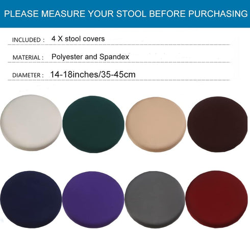 4 13-18 Inch ANWUCHEN Stool Covers - Soft Elastic Bar Stool Seat Covers for Round Wooden/Metal Chairs (Blue)