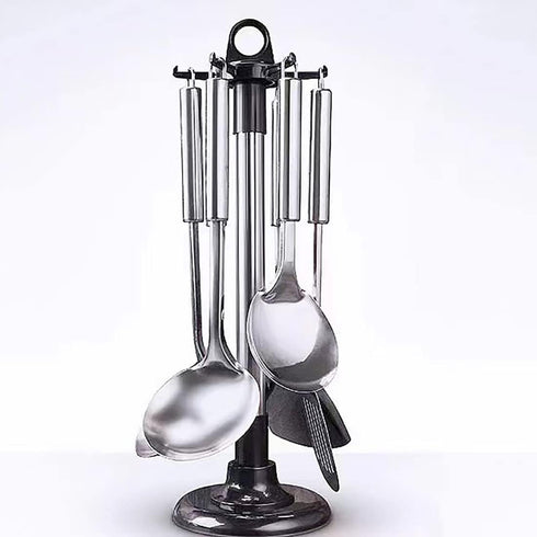 Kitchen ware Storage Rack,Stainless Steel Kitchen Utensil Holder Organizer, Countertop 360 Degree Rotating Utensil Holder for Kitchen Counter with 6 Hooks by YCSSSD