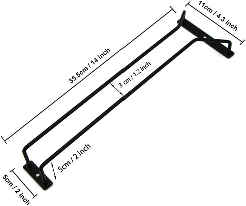 14-Inch Black Wine Glass Rack, Under Cabinet Stemware Holder, Set of 2 Hanging Stemware Racks