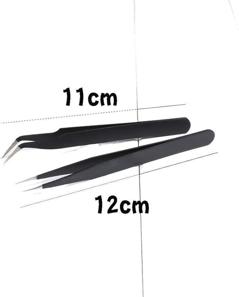 COMIART CREATE COLOR LIFE 2pcs Set Multi-function Anti-Static Stainless Steel Elbow and Straight Tweezer Cake Plier Tool