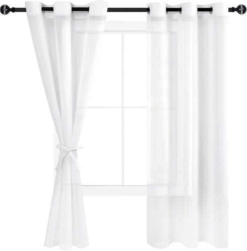 Hiasan Sheer Curtains for Bedroom, Light Filtering Voile Drapes with Tiebacks, Grommet Window Curtains, Off White, 2