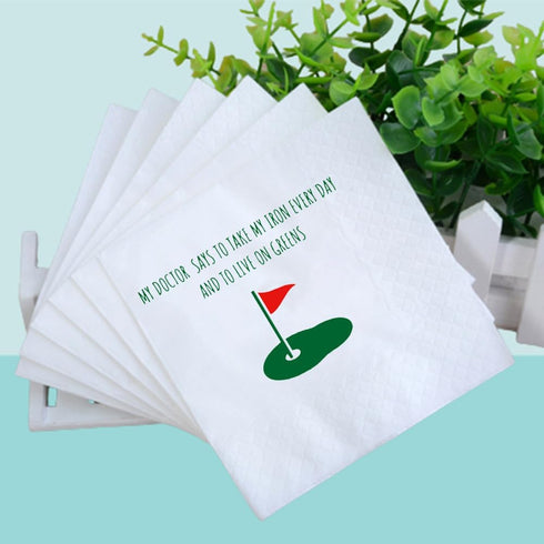 Funny Golf Ball Cocktail Napkins, 50Pcs My Doctor Says To Take Iron Every Day, Disposable Napkins for Golfer Party