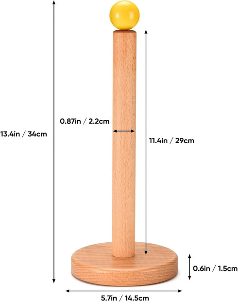 Cambiar Paper Towel Holder, Wooden Kitchen Roll Stand (Yellow Ball)