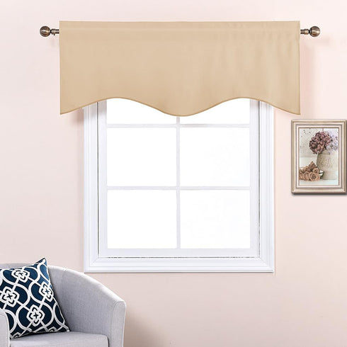 NICETOWN Room Darkening Window Valance, Solid Thermal Insulated 52"x18" Scalloped Curtain Panels (Biscotti Beige, 4
