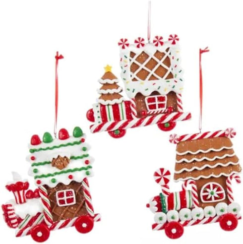 Kurt Adler D1752 Clay Dough Gingerbread Flat Train Ornaments, Set of 3 Assorted