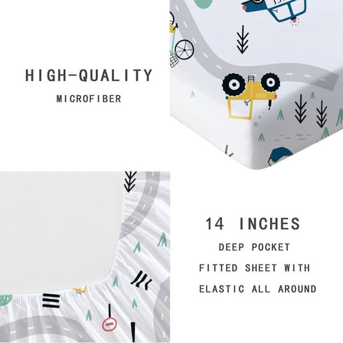 Sets 3D Set Decor(3pc) Yasida Car Sheet for Kids Cute Cartoon Truck Bed Full Size Fitted Sheets Boys Plants Print