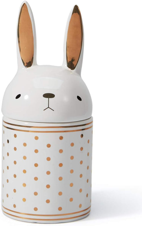 HAUCOZE Rabbit Cookie Jar Decorative Candy Jar with Lid, Modern Ceramic 8.1inch