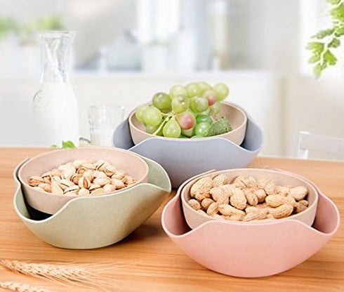 Bamboo's Grocery Double Dish Snack Bowl for Pistachios, Peanuts, Edamame, with Shell Storage, Green