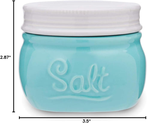 Fox Run Vintage Style Mason Jar Salt Cellar, Blue Ceramic with White Lid, 1 Cup Capacity