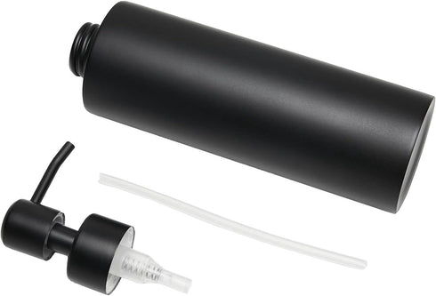 Soap Dispenser - Matte Black with Funnel and Non-Slip Coaster, 304 Stainless Steel Pump for Bathroom and Kitchen (12oz)
