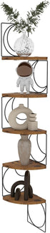 5 PHAREGE Tier Moon Phase Corner Shelves Brown Black, Rustic Storage Shelves for Bedroom Kitchen Bathroom Living Room