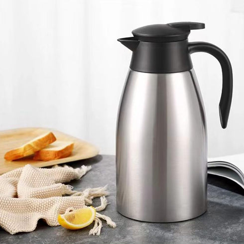 68 Oz Insulated Thermal Coffee Carafe, Stainless Steel Double Walled Vacuum Thermos for Hot Beverages, Silver