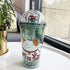 Lucky Cat Travel Mug with Straw, Blue Drinking Cup with Strap for Picnic Party Birthday (Lucky Cat Green, 430 ml)