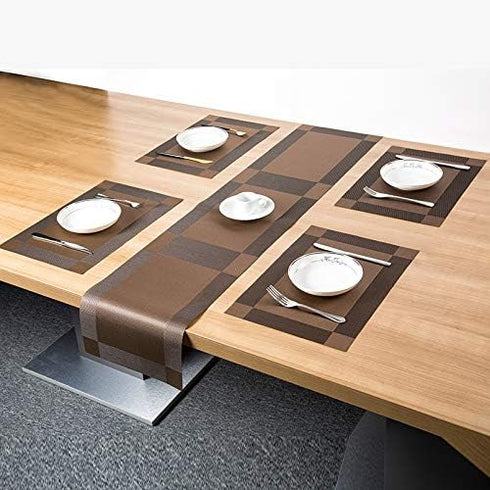 Placemats with Table Runner Sets, Woven Crossweave Vinyl Kitchen Tablemat, Washable PVC Mats for Dining Table