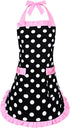 Violet Mist Vintage Apron for Women, Pink Polka Dot Retro Stylish with Pockets, Adjustable Neck Strap