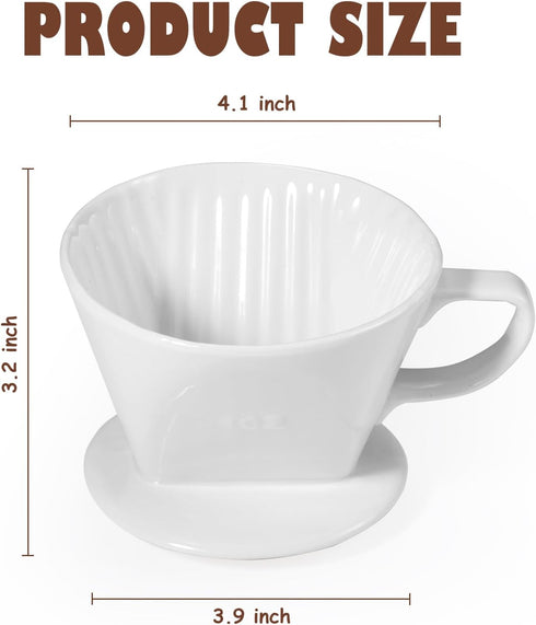 Ceramic Pour Over Coffee Dripper, Easy Manual Brew Maker - 3 Holes Flat Bottom Porcelain Slow Filter Cone for Home