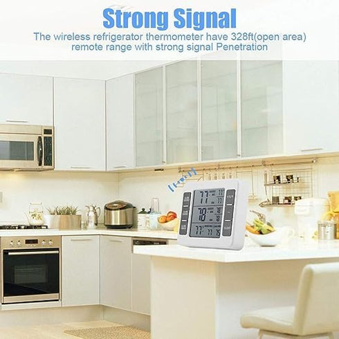 Refrigerator Thermometer, LCD Fridge Digital Thermometer Temperature Meter with Audible Alarm Max/Min Record Function for Kitchen Home Restaurants