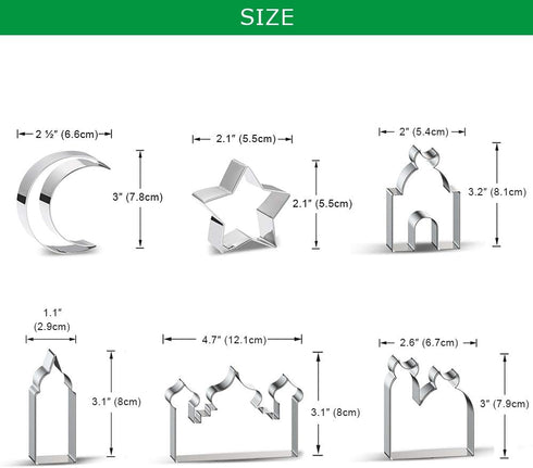 Aprildecember Ramadan Decoration Cookie Cutters Set, 6 Pcs Eid Fondant Cake Baking Tools for Ramadan Party Decorations