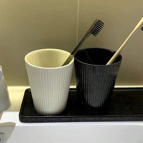 Ceramic Vertical Stripe Toothbrush Cup, Couple Ceramic Toothbrush Cup, Bathroom Tumbler, Striped Ceramic Coffee Mug