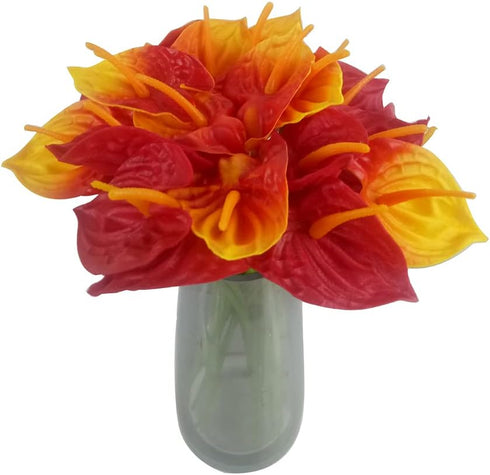 20Pcs Artificial Anthurium Flowers, Real Touch Fake Flower for Home Decor Floral Arrangements Bouquets (Red, Sunset Red)