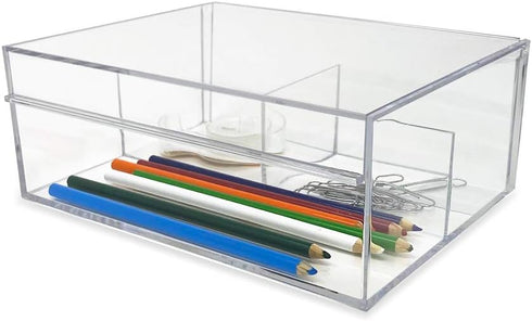 Isaac Jacobs Multi-Sectional Tray Organizer with Lid (6.7" L x 8.6" W x 3.4" H), 3-Compartment Storage for Makeup,