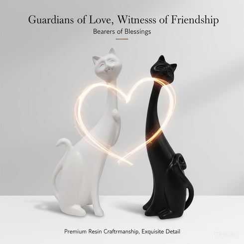 masteymoh Pack 2, (2 Cat Figurines of Black Resin Cat Statues Minimalist Modern Abstract Cat Sculptures for Bookshelf