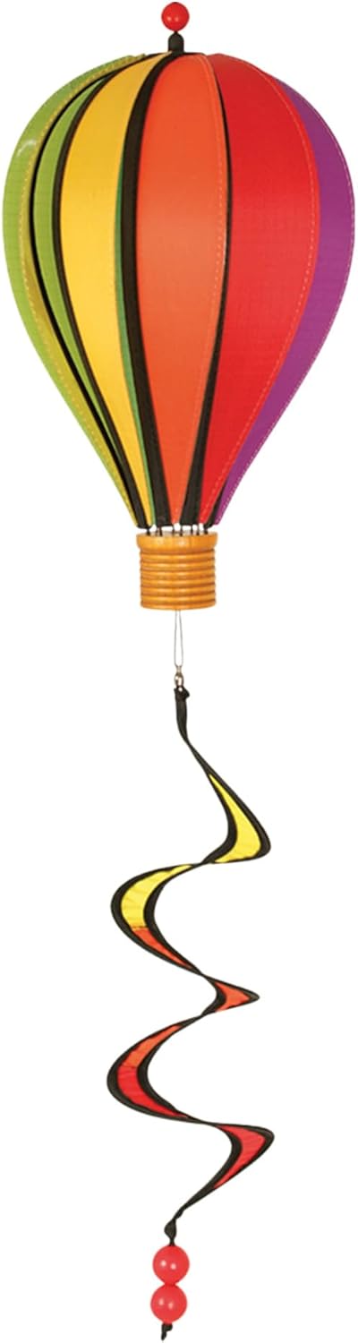 Hot Air Balloon Hanging Garden Spinner, 12", Vibrant Rainbow Design, Weather-Resistant Outdoor Decor