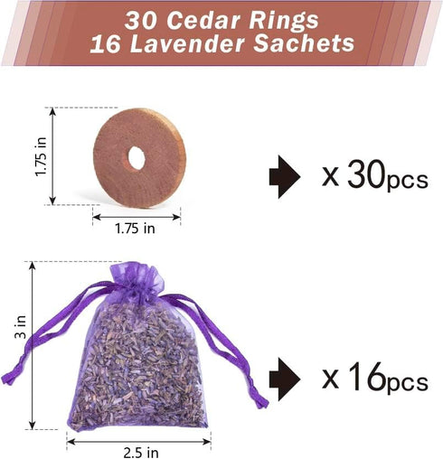 Pack of 30 Cedar Blocks and 16 Lavender Flower Sachets Craft Bag, Drawer Freshener, Shower Favor, Wedding and More,