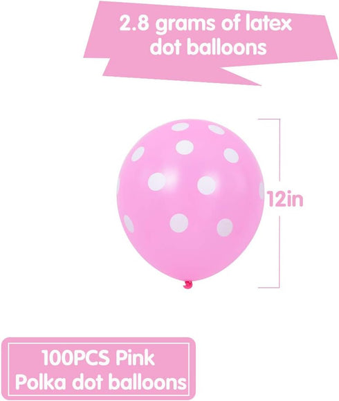 TONIFUL 100pcs Pink and White Polka Dots Balloons - 12inch Large Latex Party Balloons for Wedding and Birthday