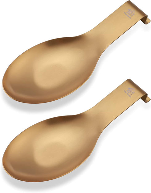 Stainless Steel Spoon Rest for Kitchen, Heavy Duty Spoon Holder, 2pcs Dishwasher Safe (Gold) Cooking Utensil Rest