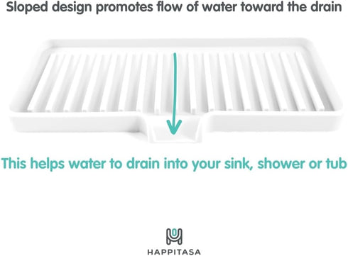 9"x3.5") Happitasa Silicone Soap Dish Tray and Sponge Holder with Drain Chute, Rectangular, Kitchen and Bathroom Sink