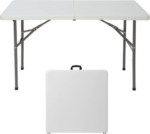 4ft ZENY Portable Folding Table Plastic Indoor Outdoor Picnic Party Camp Dining Table with Handle, White
