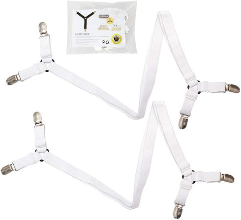Premium Sheet Straps, 4 Pcs Adjustable Crisscross Fitted Sheet Clips, Heavy Duty for All Bedsheets, White