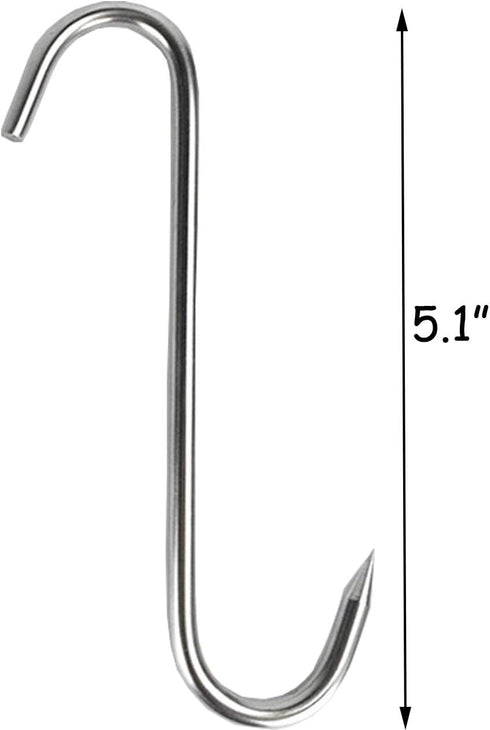 Tinsow 4 PCS Stainless Steel Meat Hooks - 5.1 Inch S-Hook for Butcher Hook, Pot Hooks, Hanging Drying BBQ Grill