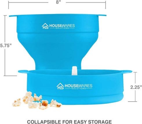 Collapsible Silicone Microwave Hot Air Popcorn Popper Bowl with Lid and Handles - Aqua