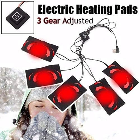 3 Gears USB Electric Heating Pads, Portable Waterproof Foldable Heater Pads with 5 Jacket Pads Heater Sheet Electric Cloths Set for Outdoor Winter Camping Night