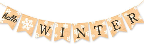 Burlap Hello Winter Banner, Snowflake Winter Holiday Bunting Garland Decoration