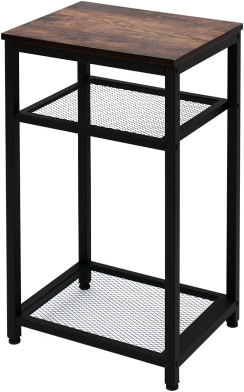 Side Table with 2-Tier Mesh Shelves, Open Shelves Small End Table, Industrial