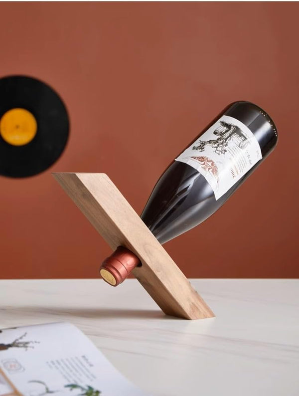 Black Walnut Single Wine Bottle Holder Stand - Self-Balancing Countertop Wine Rack for Dining Table (1PCS)