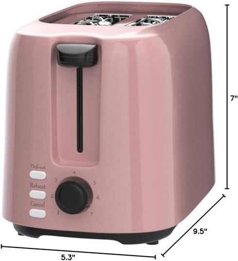 iSiLER 2 Slice Toaster - Pink, 1.3 Inches Wide Slot Bagel Toaster with 7 Shade Settings, Compact with Removable Crumb