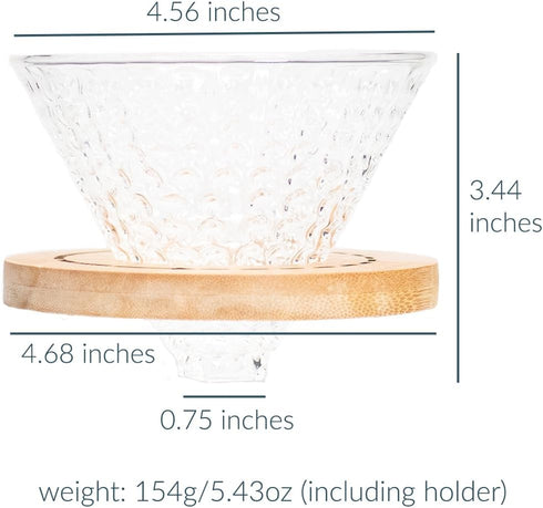 CEREMONY Borosilicate Glass Pourover Dripper with Bamboo Holder, Fits V60 02 Filter