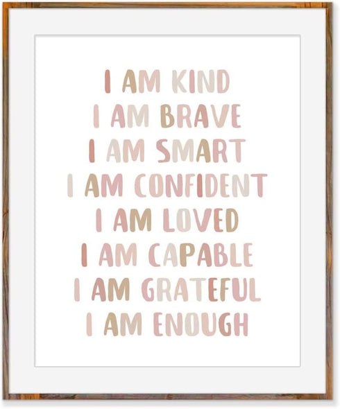 8x10 Affirmations Print, I Am Kind, I Am Brave, Affirmations For Kids, Inspirational Quote, Nursery Room Decor
