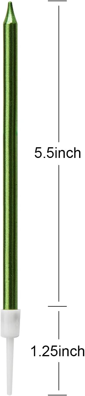 Luter Long Green Birthday Candles - Metallic Candle with Holder for Wedding Party Decoration (24 Pieces)