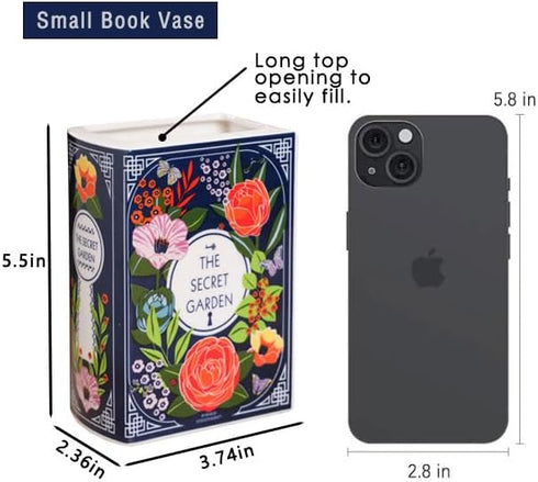 Ceramic Book Vase for Flowers, Home Decor, Cute Bookshelf Accent, Lovers Gifts, Unique Home/Bedroom/Office Decor (Small