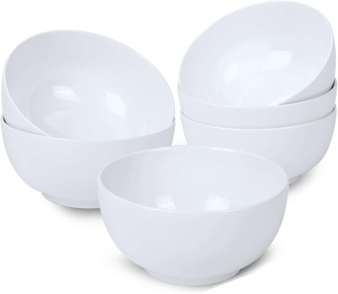 White Small Ceramic Bowls Set of 6, 12 OZ Ice Cream Bowls for Dessert, Rice, Jello, Microwave Safe