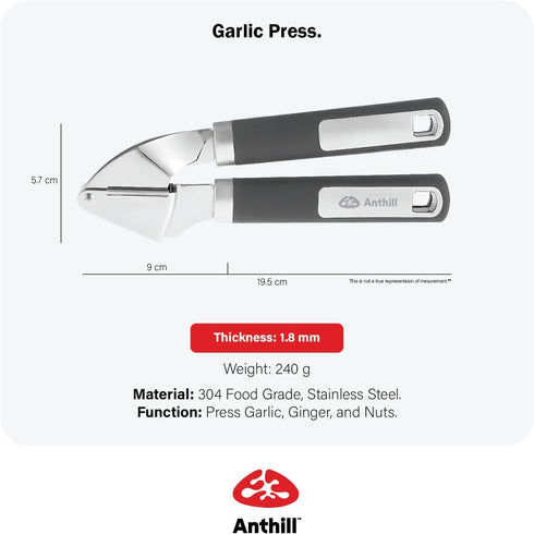 Anthill Premium Heavy Duty Garlic Press - Stainless Steel Rust proof Dishwasher Safe Garlic Mincer tool Easy-Clean