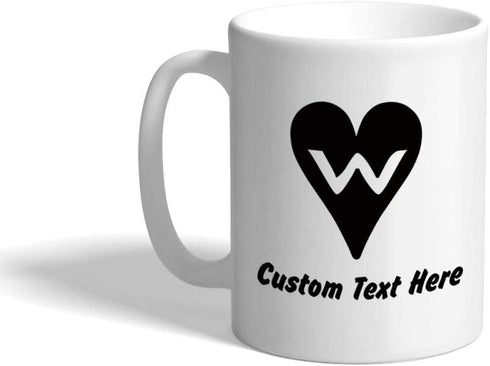 Custom Ceramic Coffee Mug, 11 Ounces "W" Heart Initial Monogram Letter W White Tea Cup, Love Personalized Text Here
